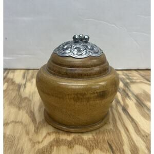 Handcrafted Mango Wood Thailand Round Wooden Box With Silver Metal Bells